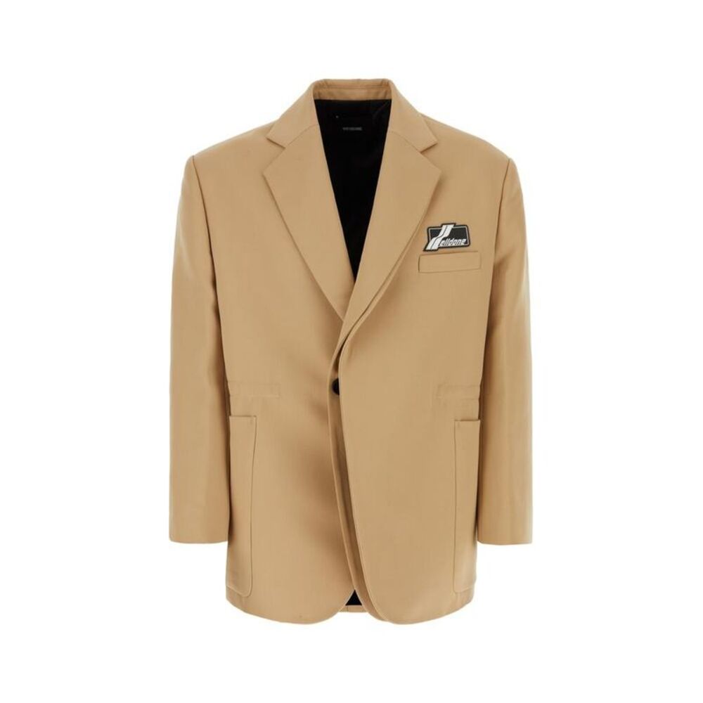 WE11DONE Single Breasted Blazer with Logo Patch Men Beige Earrings